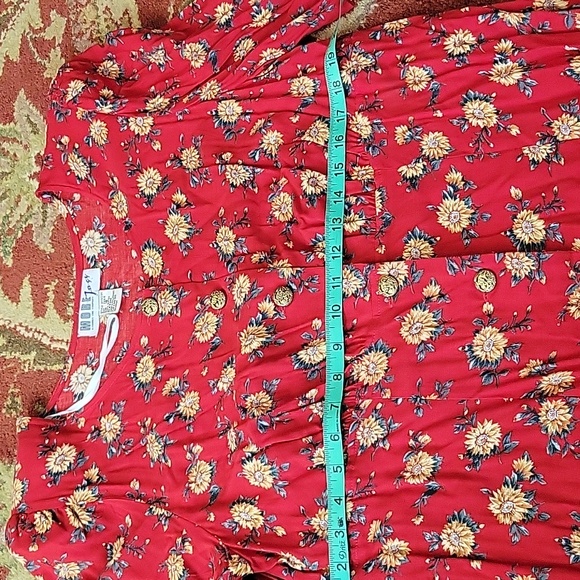 80s red sunflower maxi length summer dress with sleeves - Picture 6 of 6